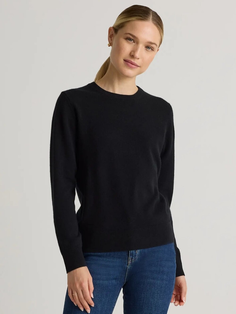 Quince Black Mongolian Cashmere Crewneck Sweater